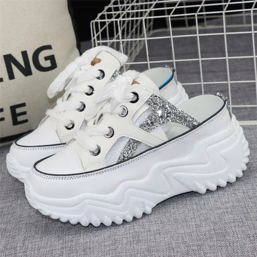 Leather Glitter Stride 8cm Chunky Sneaker Sandals