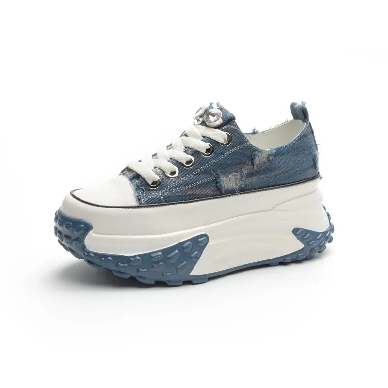 Denim Plateau Sneaker mit Bling - 6cm Höhe Damen