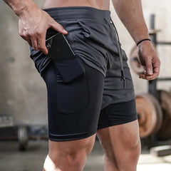 Pantalones cortos 2 en 1 de secado rápido para hombre para correr y hacer ejercicio