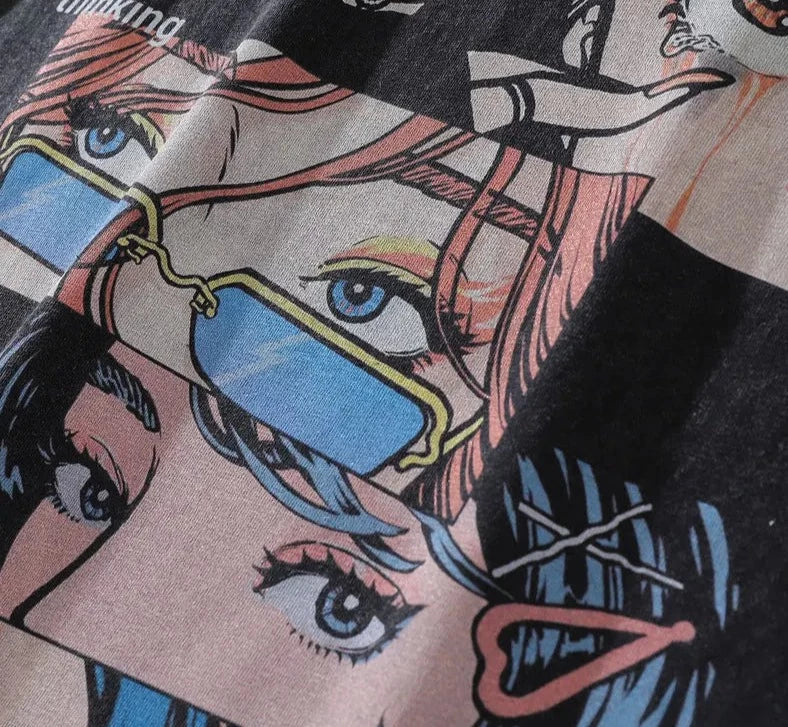 Distressed Retro Print Men's Oversize Grunge Cotton T-Shirt