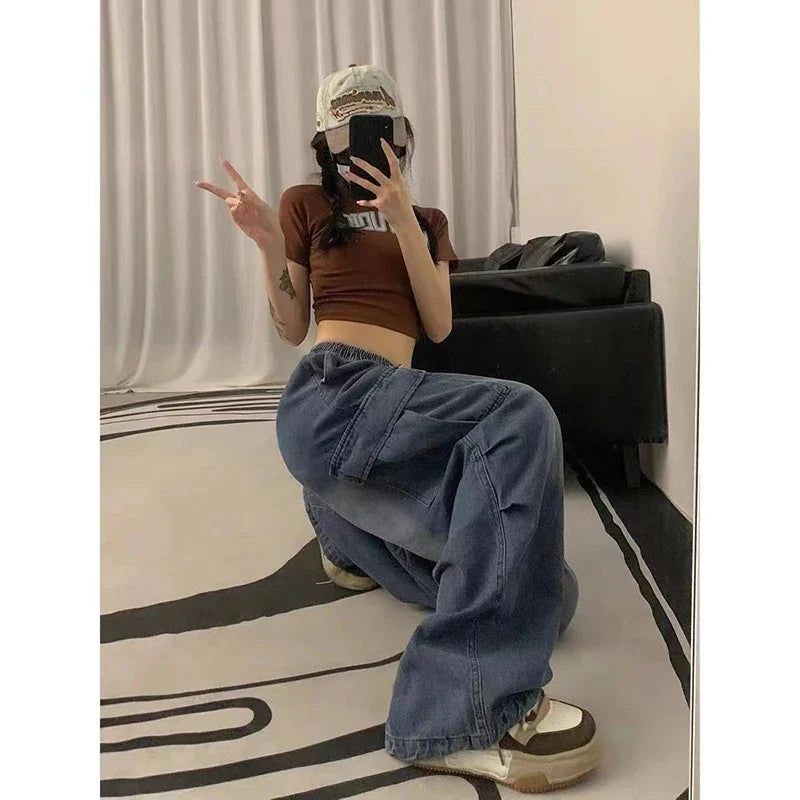 2000 Y2K Baggy Cargo Wide Leg Pants - Grunge Streetwear für Damen