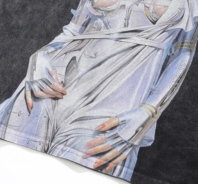 Distressed Oversized Tee with Graphic Print
