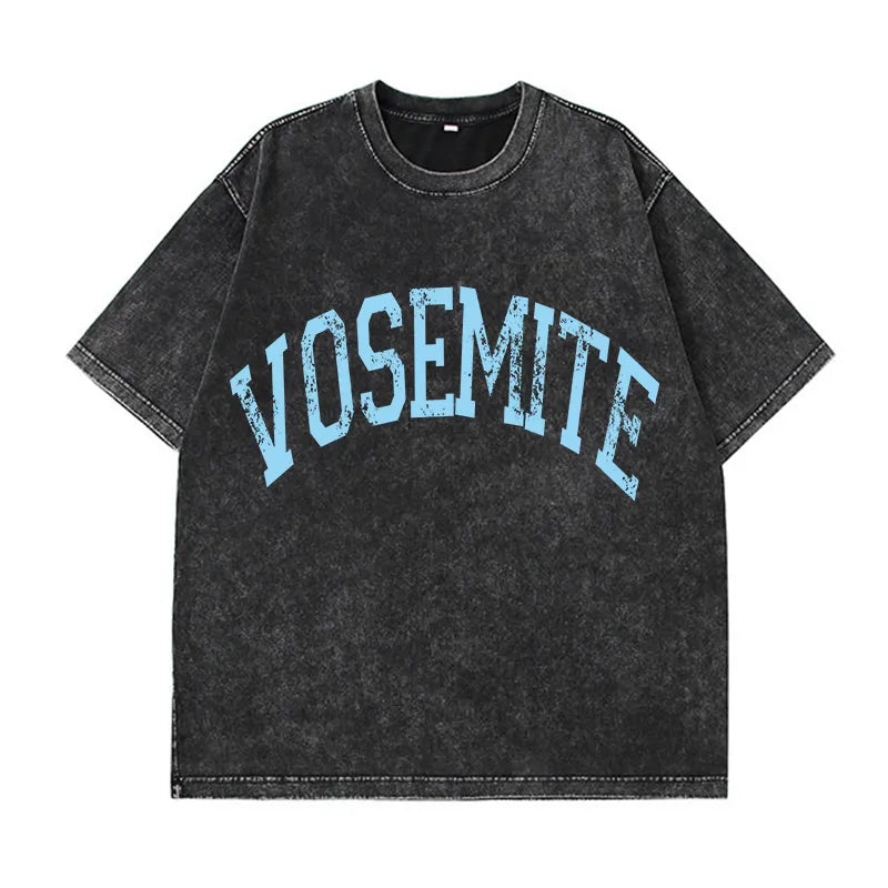 Camiseta holgada con estampado vintage y lavado ácido para mujer