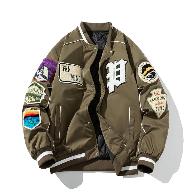 Men's Lightweight Bomber Jacket with Letter Embroidery