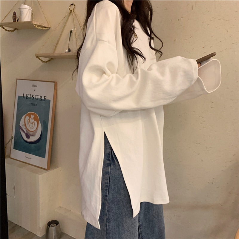 Camiseta de manga larga de gran tamaño estilo Harajuku para mujer