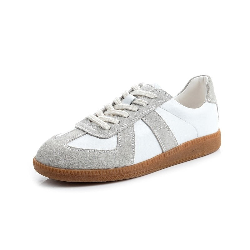 White Split Leather Sneakers Flat for Women