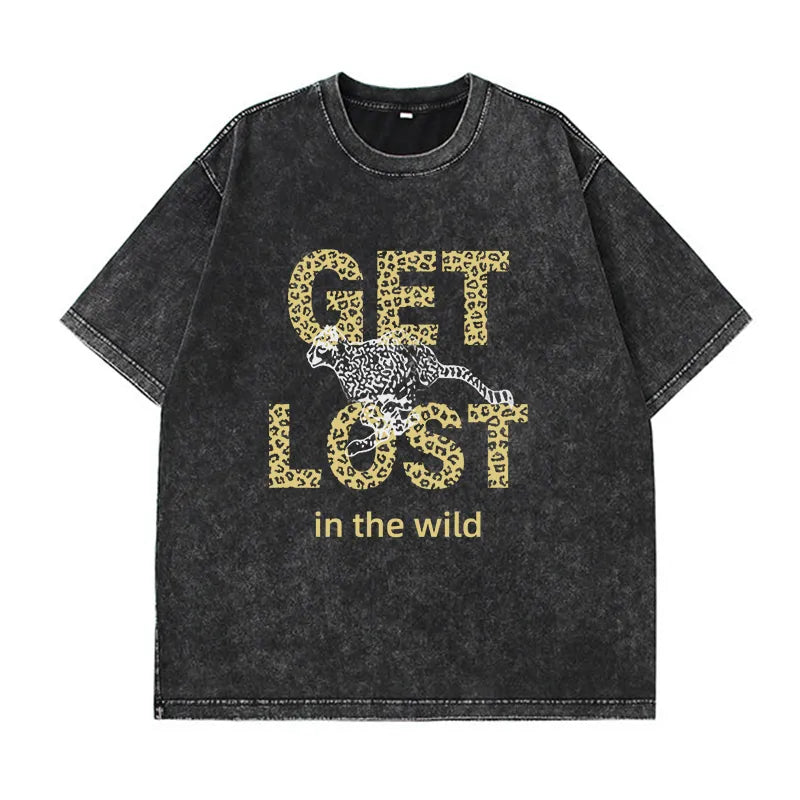 Camiseta vintage de algodón con lavado ácido para mujer