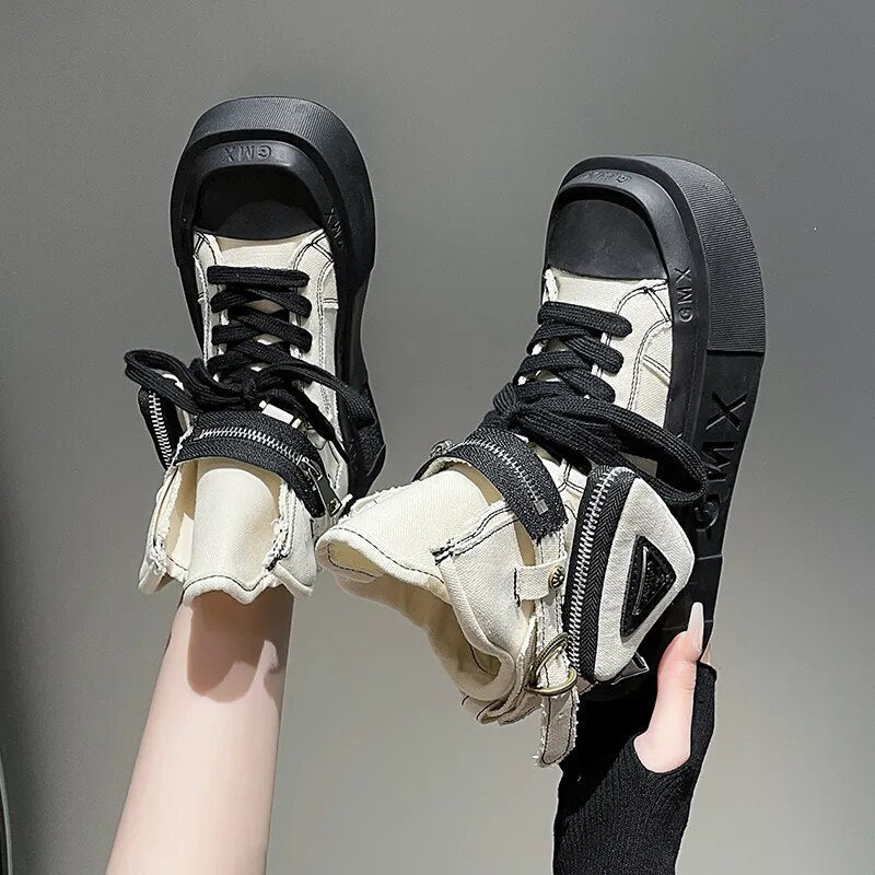 Botines de plataforma de lona vaquera gótica punk para mujer