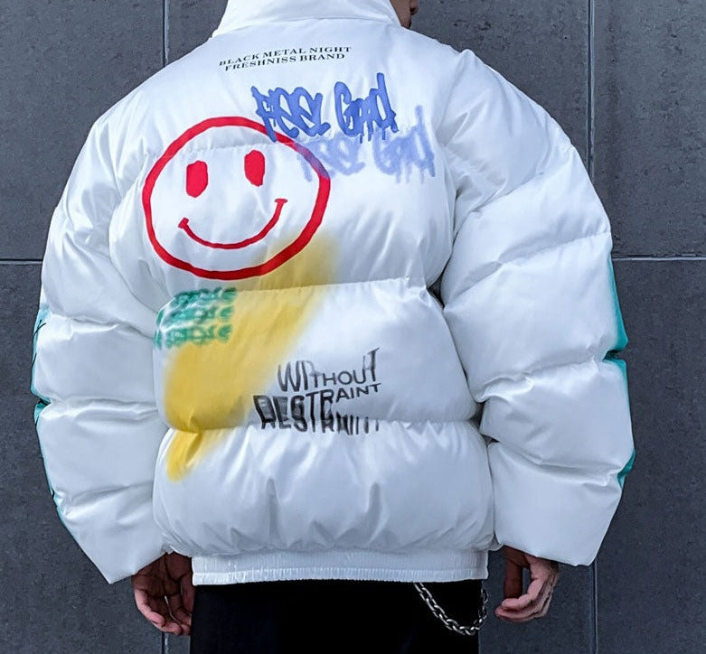 Men Smiley Print Puffer Padded Jackets