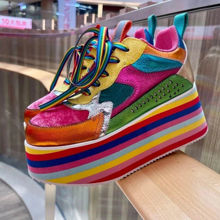 Women's Rainbow Sole Sneakers - High Heel Platform