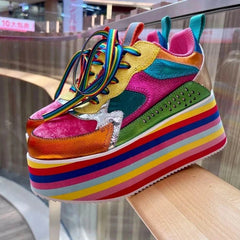 Women's Rainbow Sole Sneakers - High Heel Platform