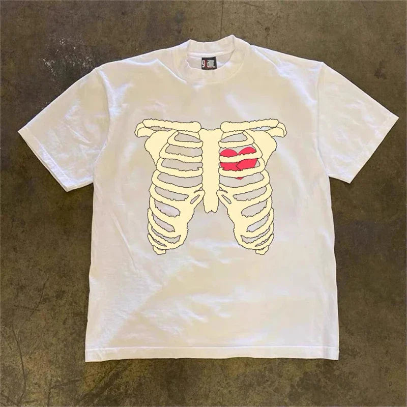 Camiseta extragrande de algodón con estampado de esqueleto