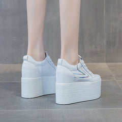 12 cm hohe Keilabsatzschuhe aus Leder für Damen