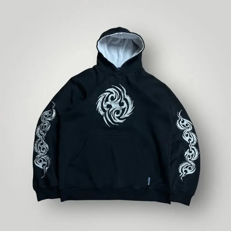 Gothic Geometric Embroidery Splicing Hoodie Y2K Style