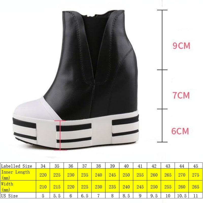 Botas de cuña con plataforma de cuero de 13 cm para mujer