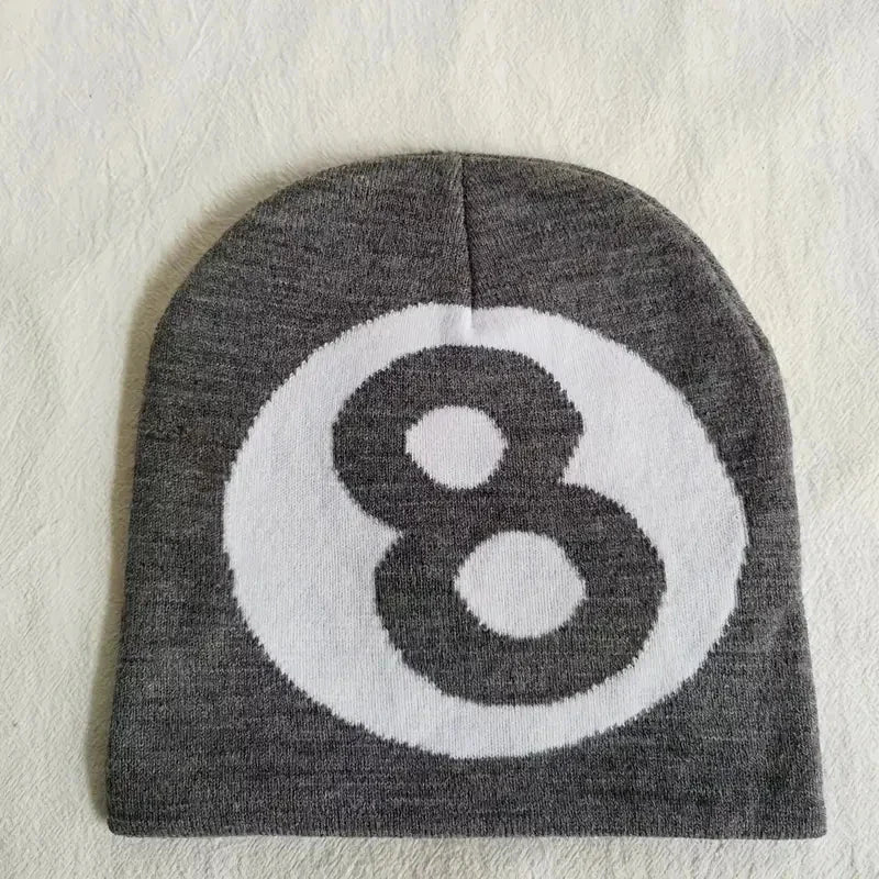 Gorro de punto estilo hip hop con diseño de bola 8 y calavera Y2K