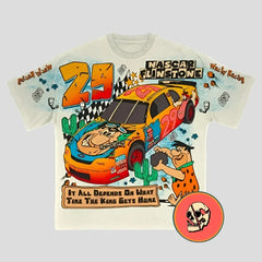 Flinston Cartoon Unisex Rennauto T-Shirt Casual Streetwear