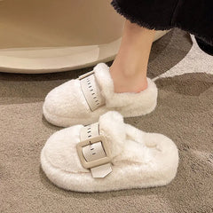 Flauschige Plateau-Slipper für Damen