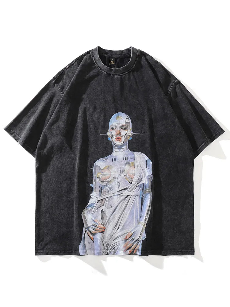 Distressed Oversized Tee with Graphic Print