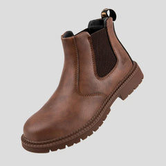 Botas de cuero con punta de acero para hombre, zapatos de trabajo de seguridad impermeables