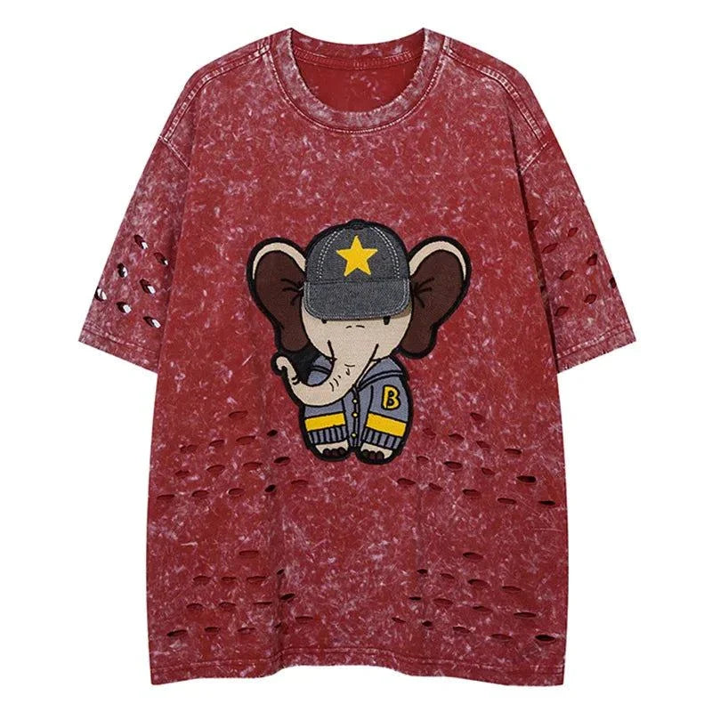 Camiseta de patchwork para hombre con diseño de elefante roto