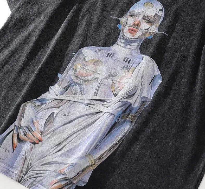 Distressed Oversized Tee with Graphic Print