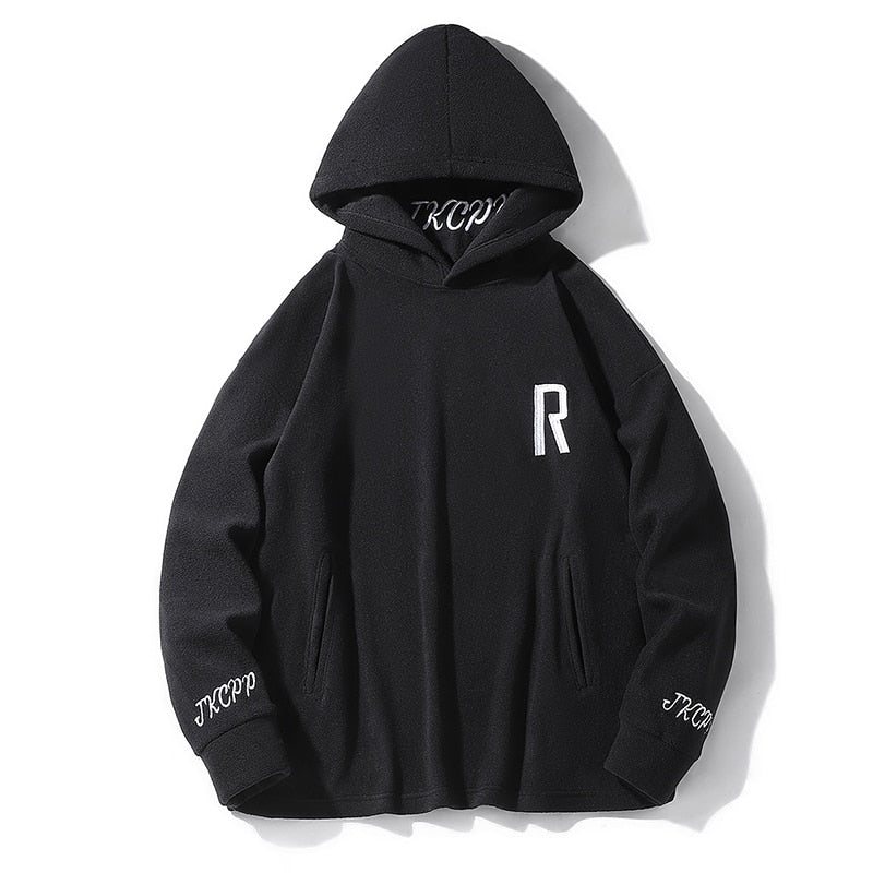 JKCPP Loose Fleece Black Hoodie for Men