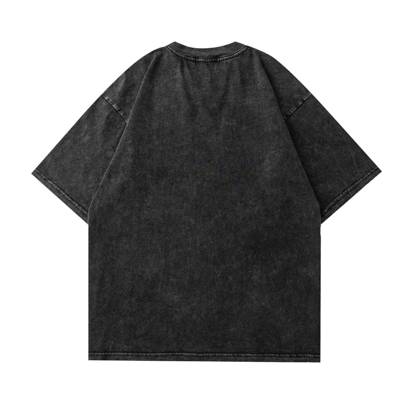 Camiseta negra lavada con estampado 3D extragrande para hombre