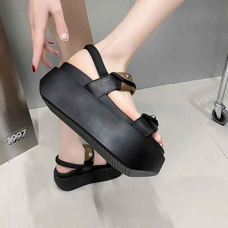 Sandalias de gladiador con tacón de bloque grueso de 8 cm para mujer