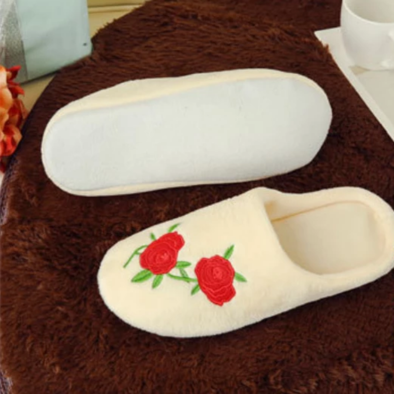 Plush Embroidered Home Slippers