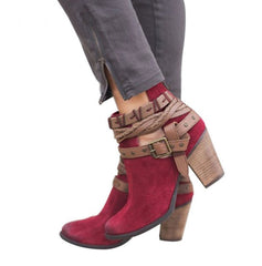 Botines estilo western flocados con forro de terciopelo 