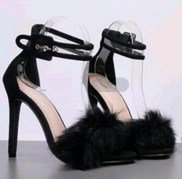 High Thin Heel Sandals With Faux Fur Decoration