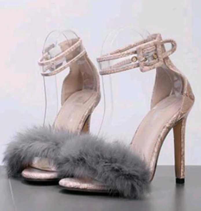 High Thin Heel Sandals With Faux Fur Decoration