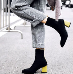 Square-Heeled Slip-On Sock Boots