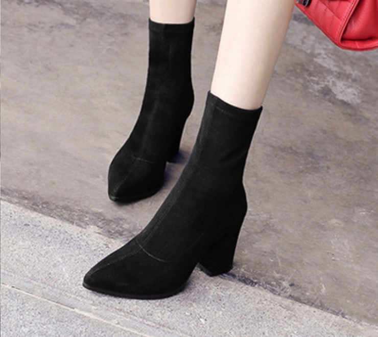 Suede High-Heeled Sock Boots