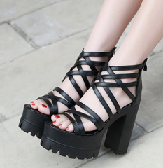 Soft Leather High Heels Sandals