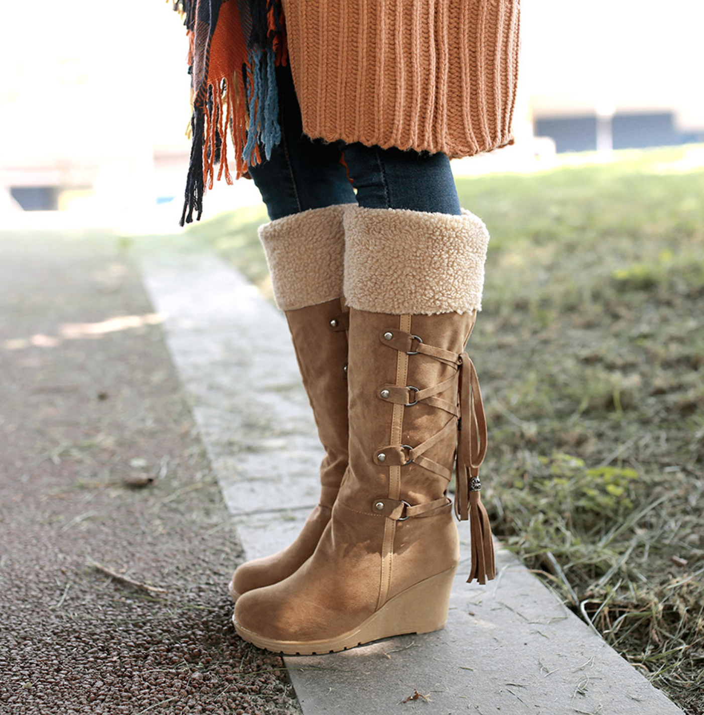 Botas altas sin cordones con punta redonda 