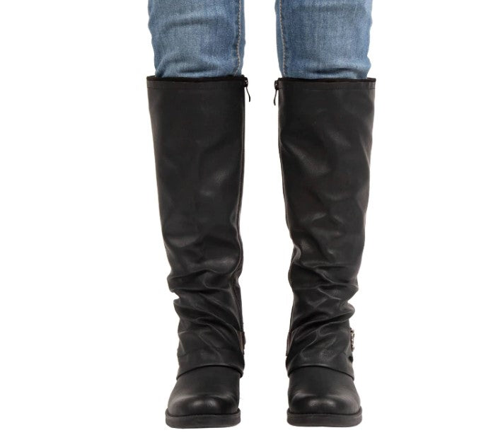 PU Leather Knee-High Boots With Buckles