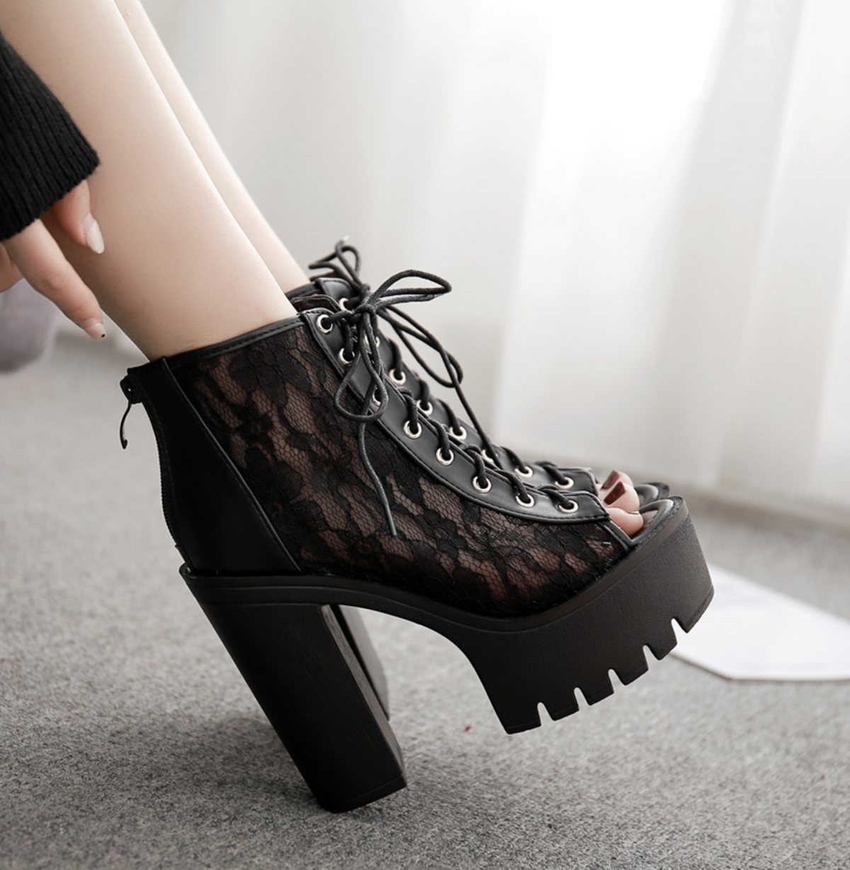 Lace Ankle Boots With Square Heels