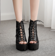 Lace Ankle Boots With Square Heels