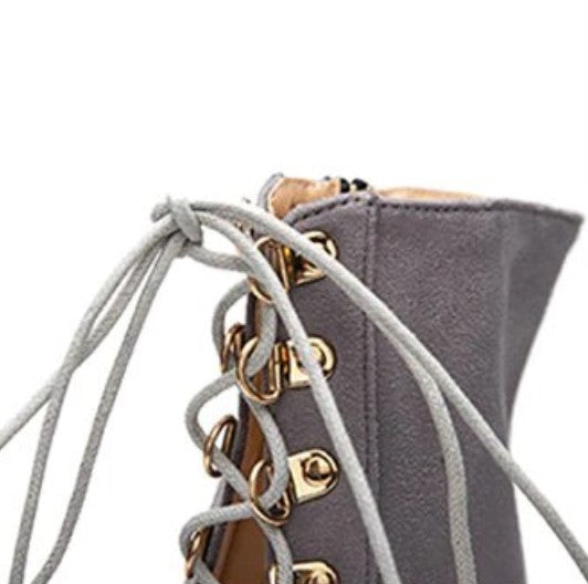 Flock High-Heeled T-Tied Ankle Boots With Peep Toe