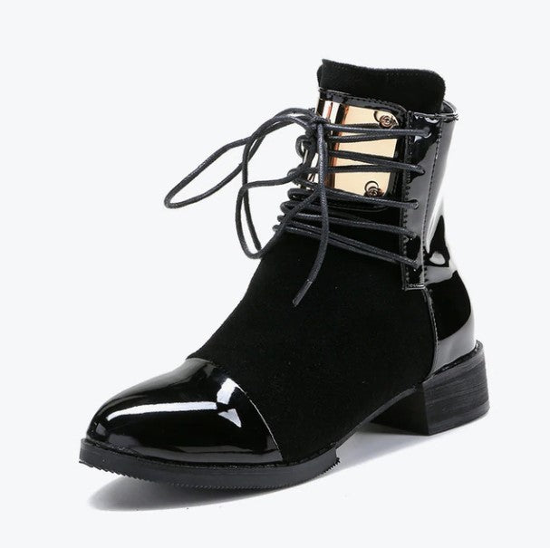 Patent Leather Low-Heeled Ankle Boots