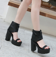 Leather Ankle-Wrap Sandals With Square Heels