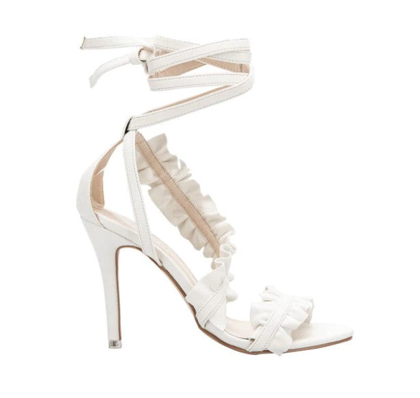 High-Heeled Ankle Strap Sandals With Ruffles