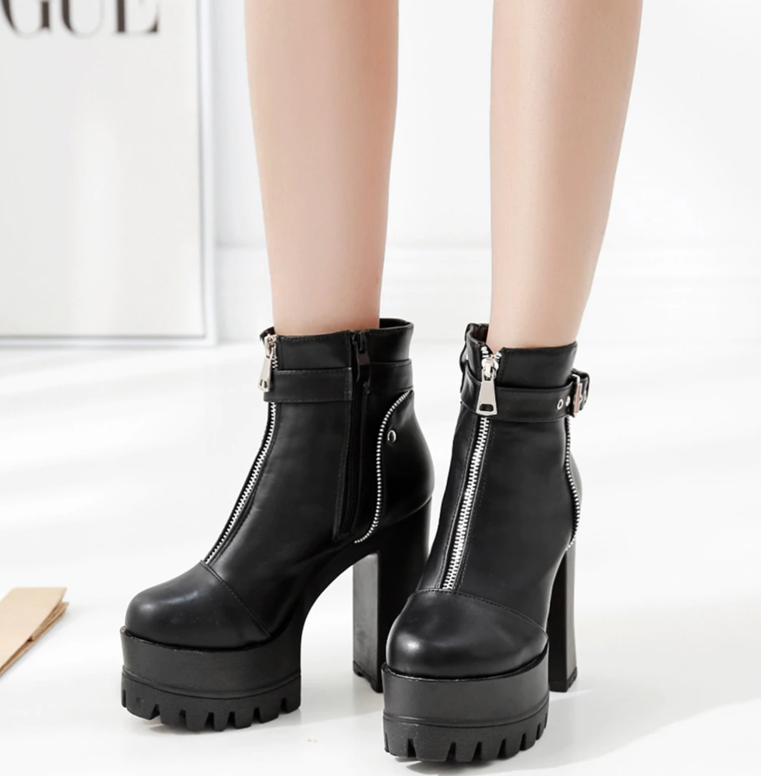 Round Toe High Heels Ankle Boots