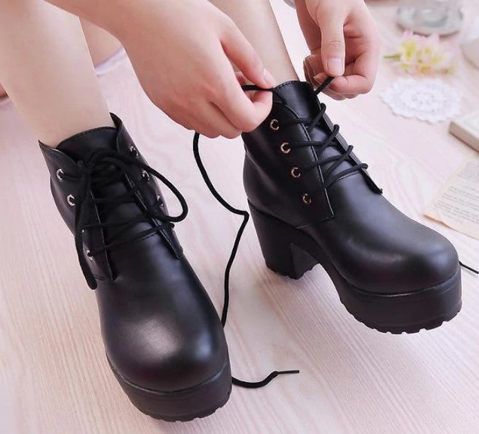 High-Heeled PU Leather Ankle Boots