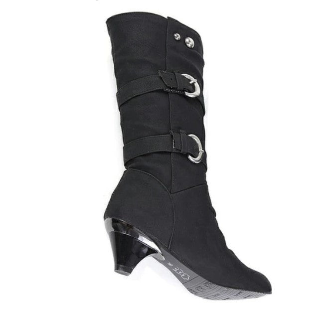 Warm Mid-Calf Boots With Decorative Buckles