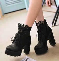 High Heels Lace-Up Ankle Boots