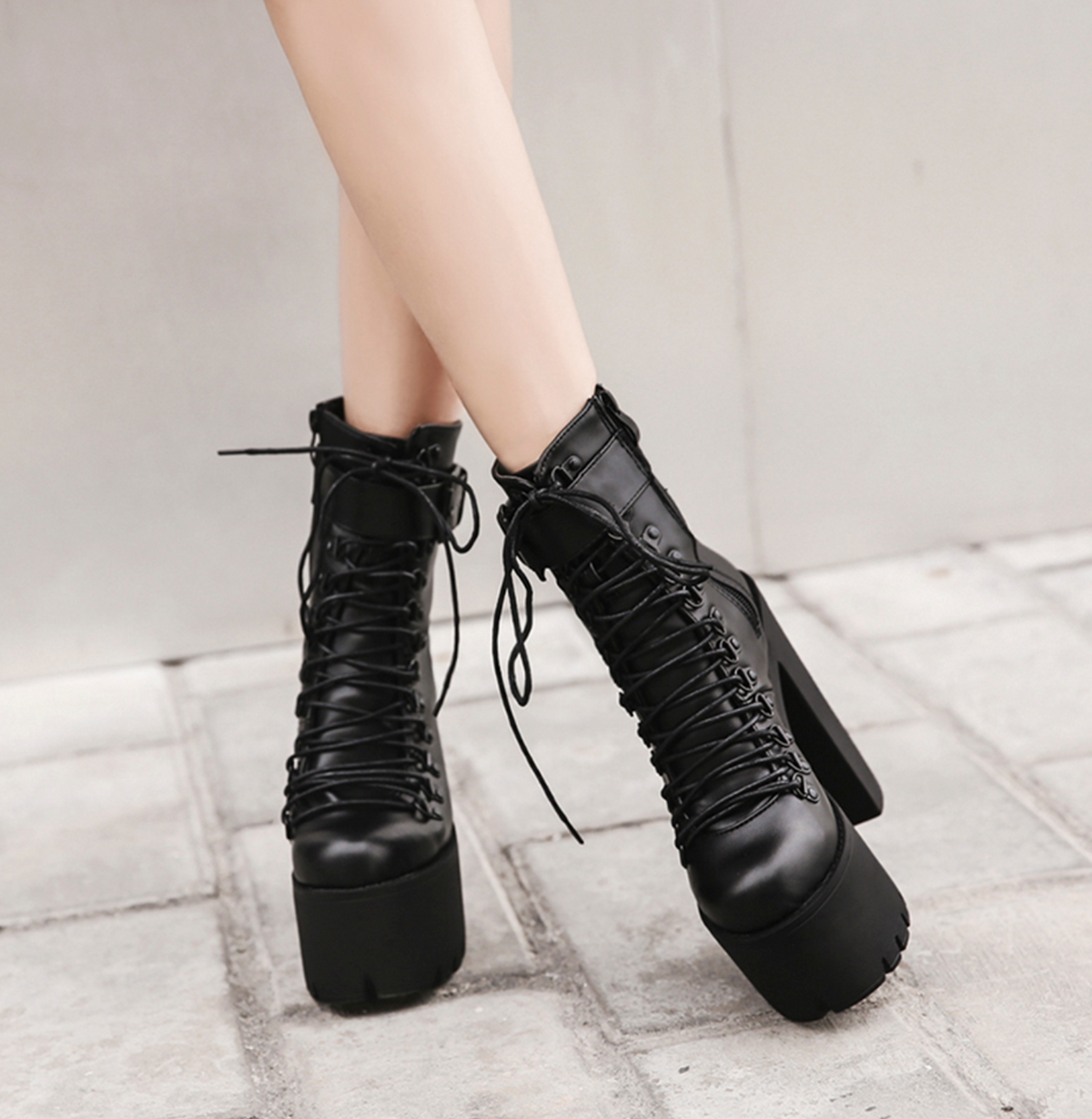 High Heels Lace-Up Ankle Boots