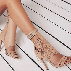 PU High-Heeled Lace-Up Sandals